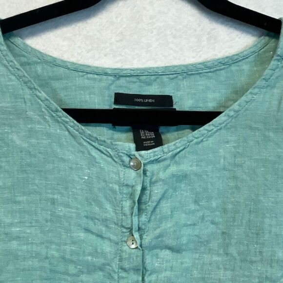 TAHARI Women’s Linen Button Front Tunic Top 2X Teal Green Long Sleeve Blouse - Picture 4 of 13